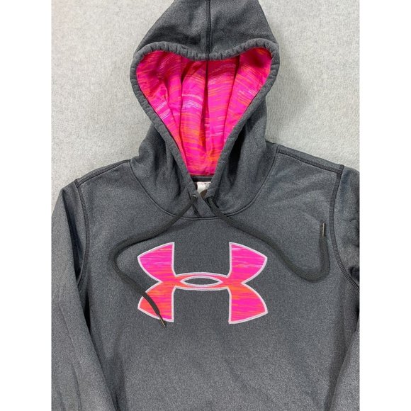 Under Armour Logo Polyester Hoodie Sweatshirt (Women's Small) Pink/Gray - Picture 2 of 11